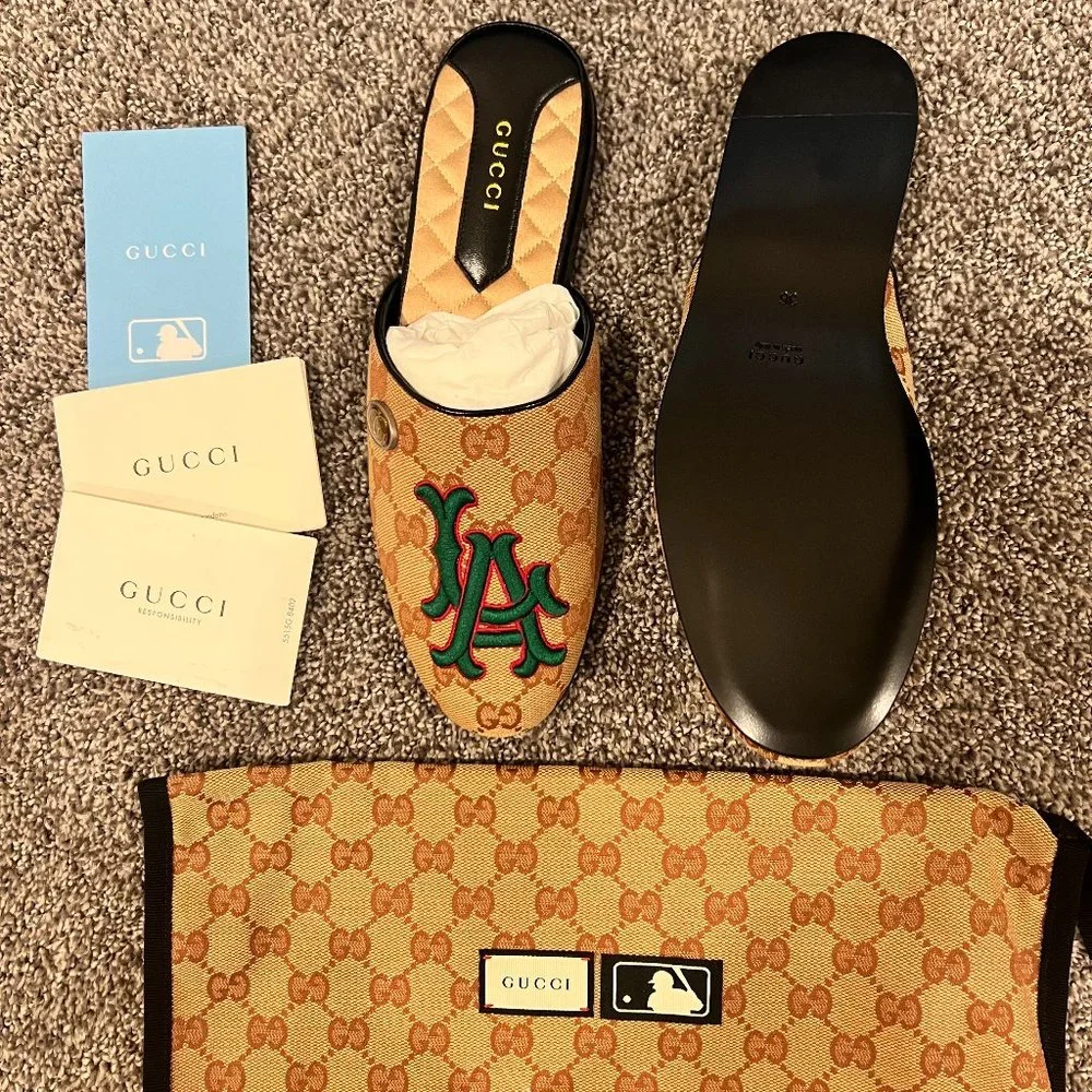 RARE! GUCCI GG Monogram limited edition LA Dodgers Mule Slides - Picture 4 of 5
